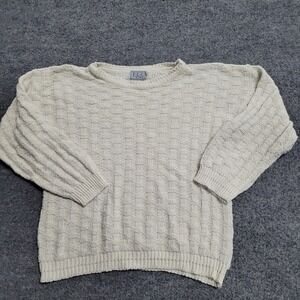 TLC by Lambert Sweater Womens Size L Cream Cotton Basketweave Knit USA Vintage